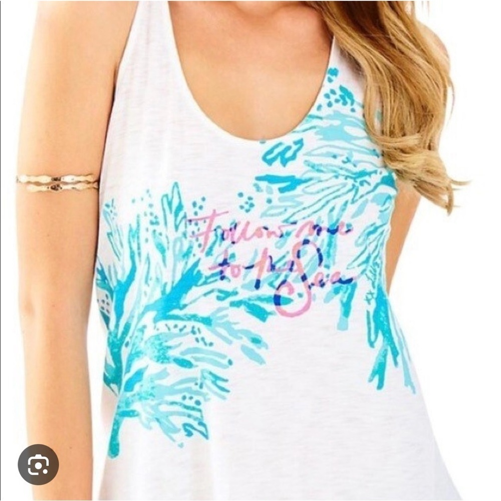 LILLY PULITZER White and Blue Follow Me To The Sea razorback Tank Top size XS